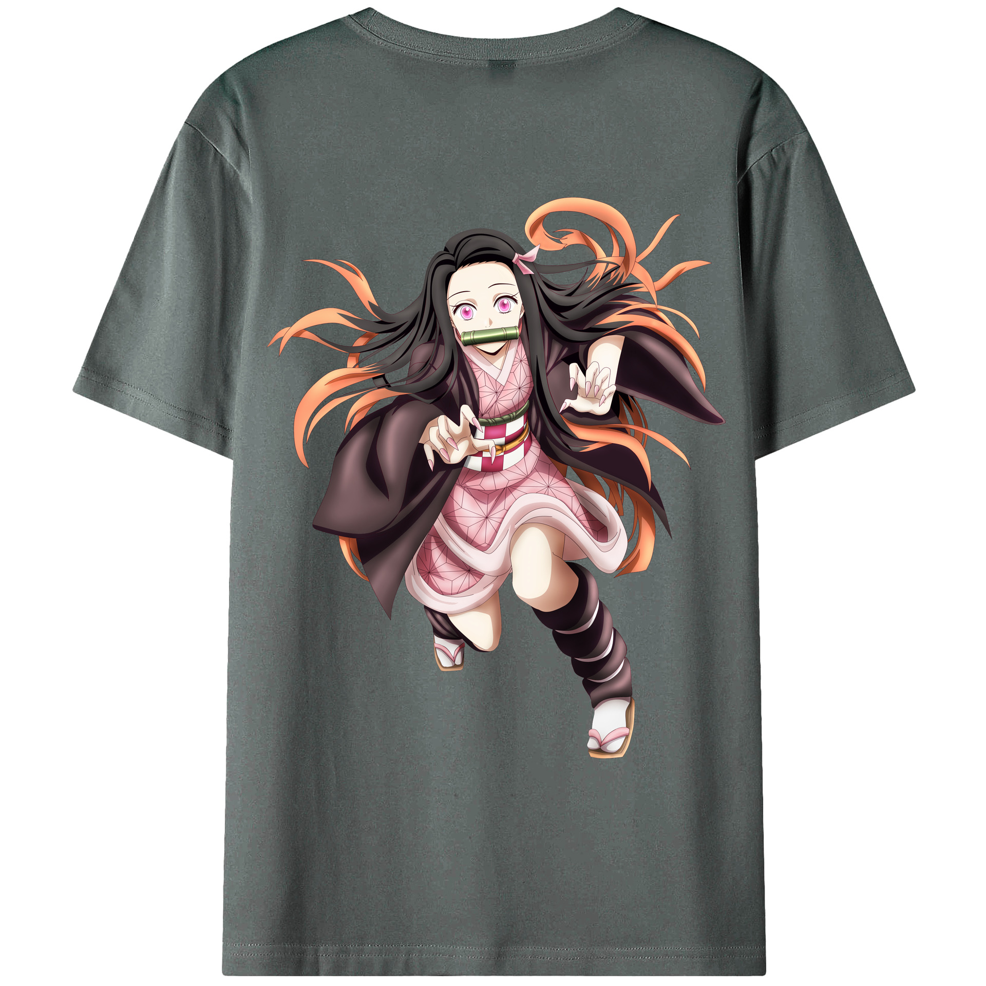 （画像用） 鬼滅の刃（きめつのやいば）竈門 禰󠄀豆子／かまど ねずこ Kamado Nezuko 綿100％ メンズ半袖Tシャツ（バックプリント） 通気性